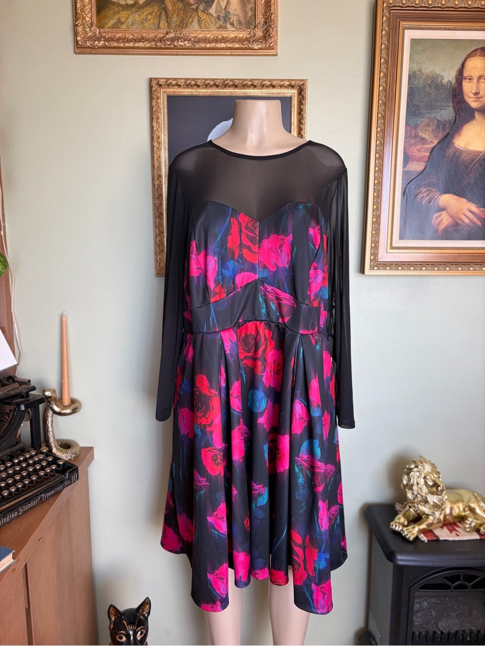 Torrid Black Sheer Floral Corset Lace Up Flare Dress Size 3 Dark Romantic Witchy - Picture 12 of 16